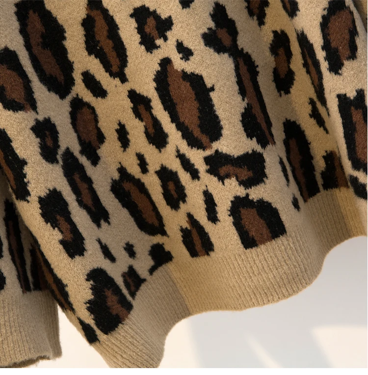 HAMALIEL Runway Designer Plus Size Knitted Sweater And Pullovers Fashion Thick Leopard Print Loose Tops Casual Oversize Jumper | Женская