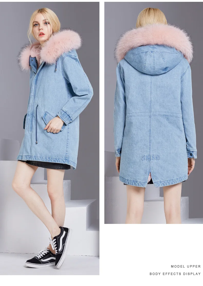 Bootyjeans, розовое, синее, настоящее Женское пальто с мехом, воротник из лисьего меха, парки с капюшоном, верхняя одежда, длинная, кроличья шерсть, меховая подкладка, зимнее пальто