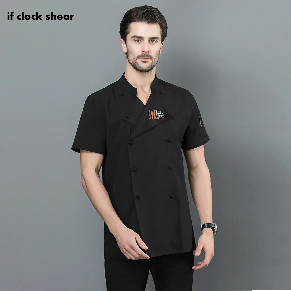 Двубортная куртка шеф повара с вышивкой и коротким рукавом для отеля|Пиджак