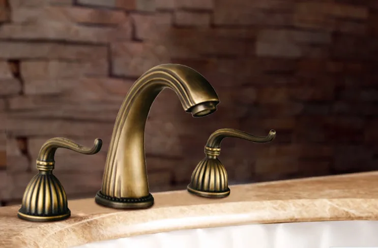 Античный латунный розово золотистый/титановый смеситель с двумя поперечными