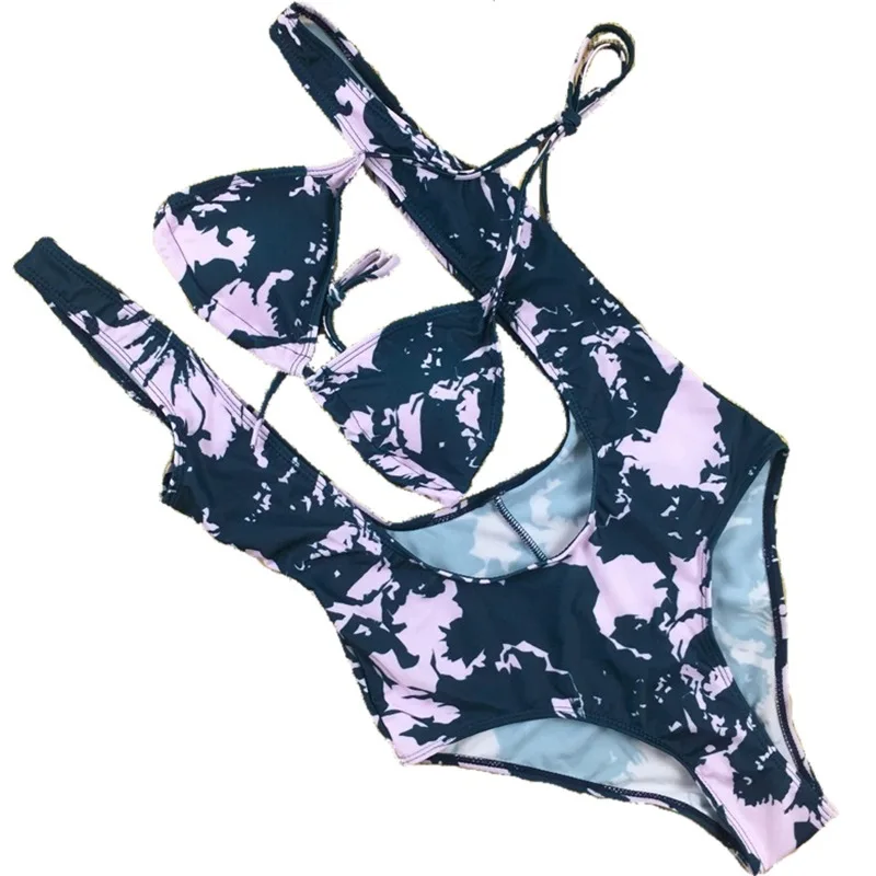 Цельный купальник с высоким вырезом женский купальный костюм монокини принтом