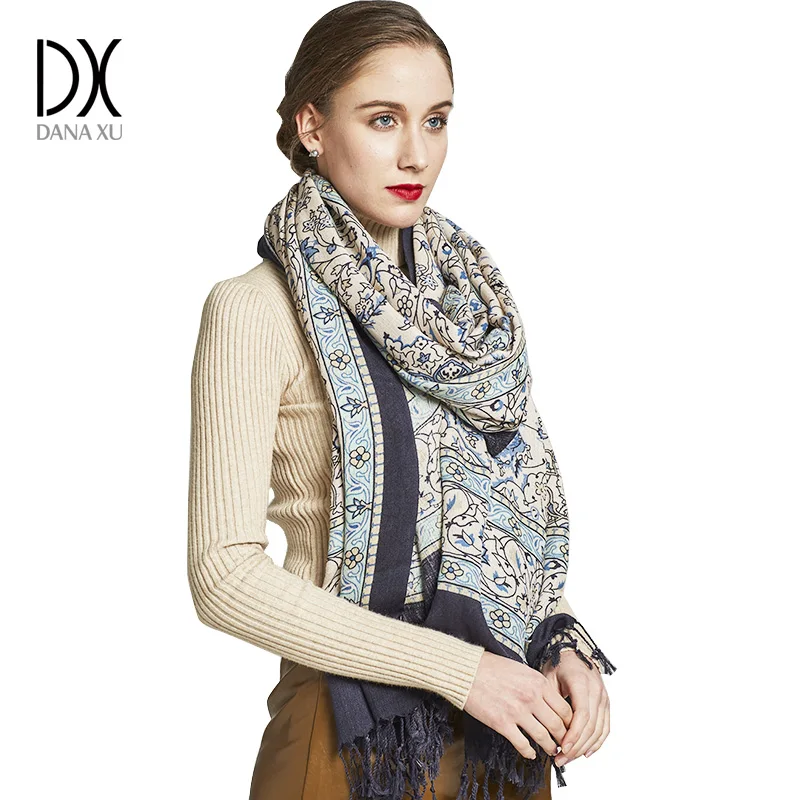 Женский зимний теплый шарф роскошный брендовый кашемировый большой покрывало