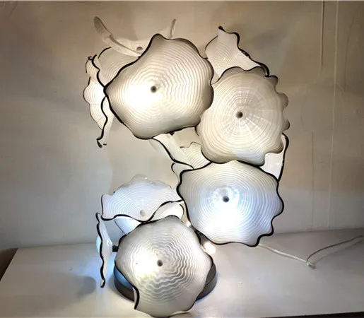 

New Arrival Lotus Art Murano Glass Plates Folded Shape Circled Pattern Floor Plates Lamp Decor in White Color