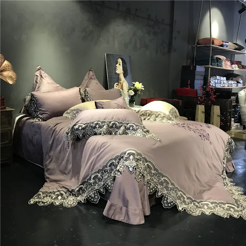 

4/7-Pieces 100S Egyptian Cotton Luxury Bedding Set Embroidery Bed Set King Queen Bed Linens Duvet Cover Bed Sheet