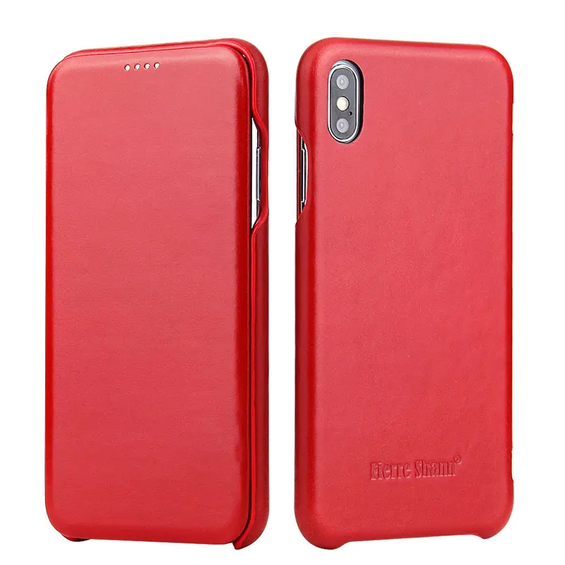 red Fierre Shann Супер Роскошный чехол из натуральной кожи для iPhone XR XS Max 6 6S 7 7plus 8 8plus X Чехол флип-чехол для телефона Capin - Цвет: red