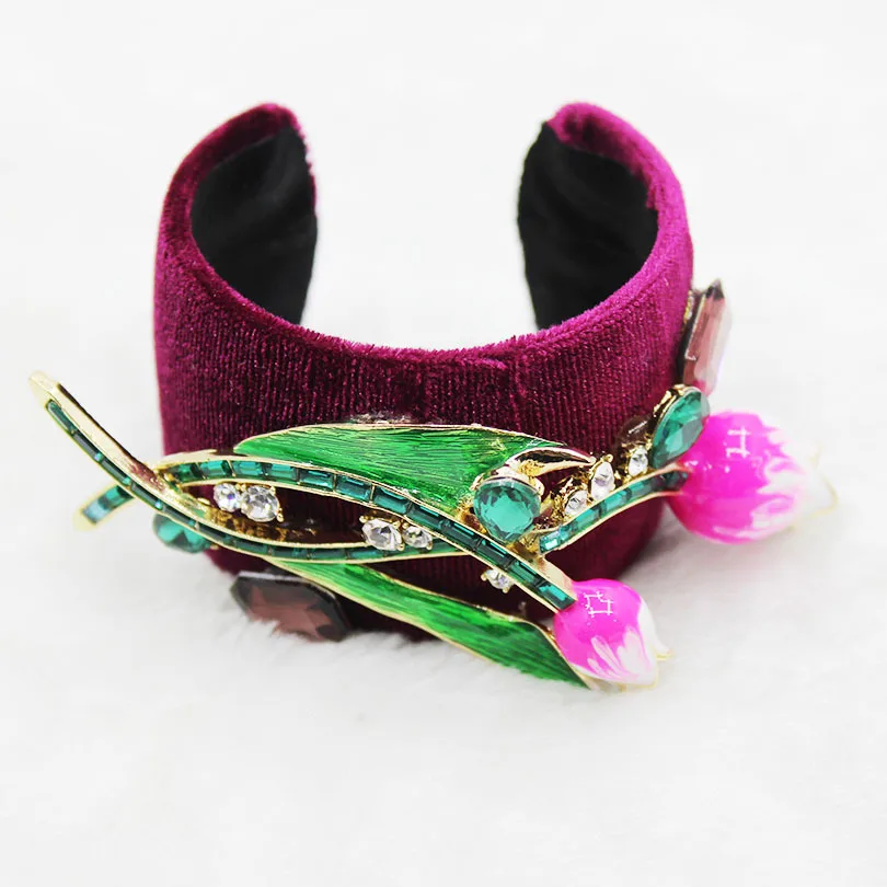 2017 винно-красный бархатный ретро браслет в стиле барокко с Пчелой цветок со