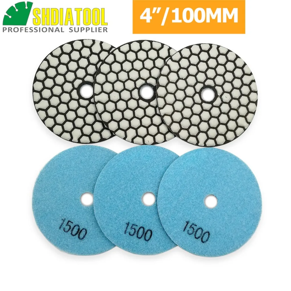 

SHDIATOOL 6pcs 4"/100mm Grit1500 Diamond Flexible Dry Polishing Pad Marble Granite Ceramic Sanding Disc Resin Bond Polisher Disc