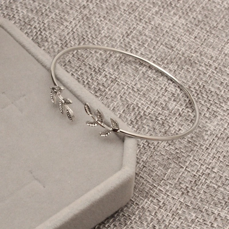 

Fashion Simple Gold Silver Plated Cuff Bracelets For Women Leaves Bracelets Popular Open Bangle Bracelets