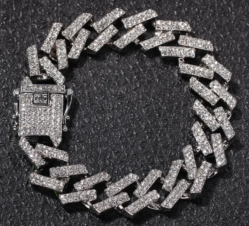 Новое поступление мужской хип хоп Iced Out Bling браслет cz модные браслеты из США кубинские звенья мужские ювелирные изделия Хип-хоп подарки - Окраска металла: Посеребренный