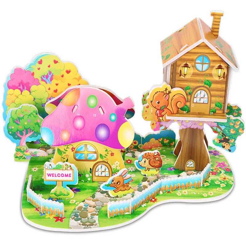 Puzzle24 3D DIY Головоломка ЗАМОК модель мультфильм 3D дом игрушки для детей интеллект Раннее Образование Строительный узор детские игрушки - Цвет: Puzzle24