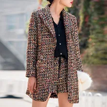 Hot Sale 2020 Brand Runway Tweed Set Turn-Down Collar multicolor Plaid Long Coat and short pant Set for Women 2 piece shorts Set