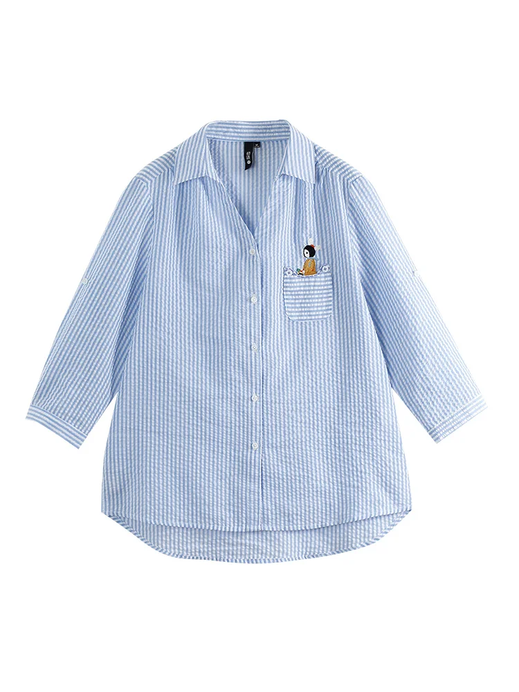 Toyouth Women Blouses 2019 Turn Down Collar Embroidery Striped Elegant Office Lady Casual Half Sleeve Shirt Tops Chemise Femme |