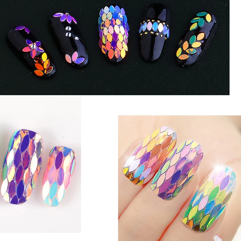 Многоцветные голографические пайетки для ногтей Блеск конский глаз в форме