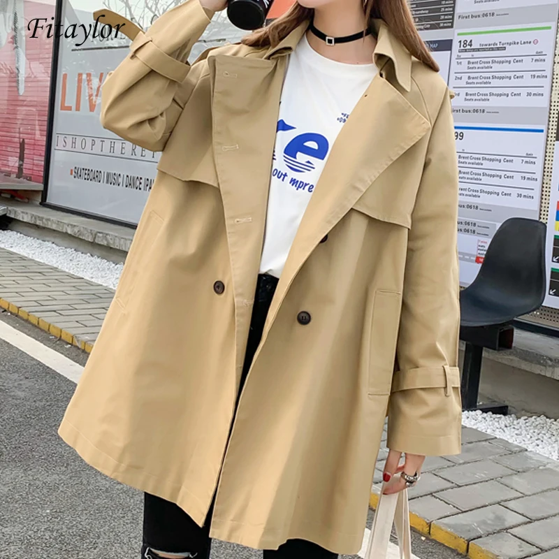 Fitaylor весенний НОВЫЙ Тренч Женская Повседневная ветровка средней длины свободная