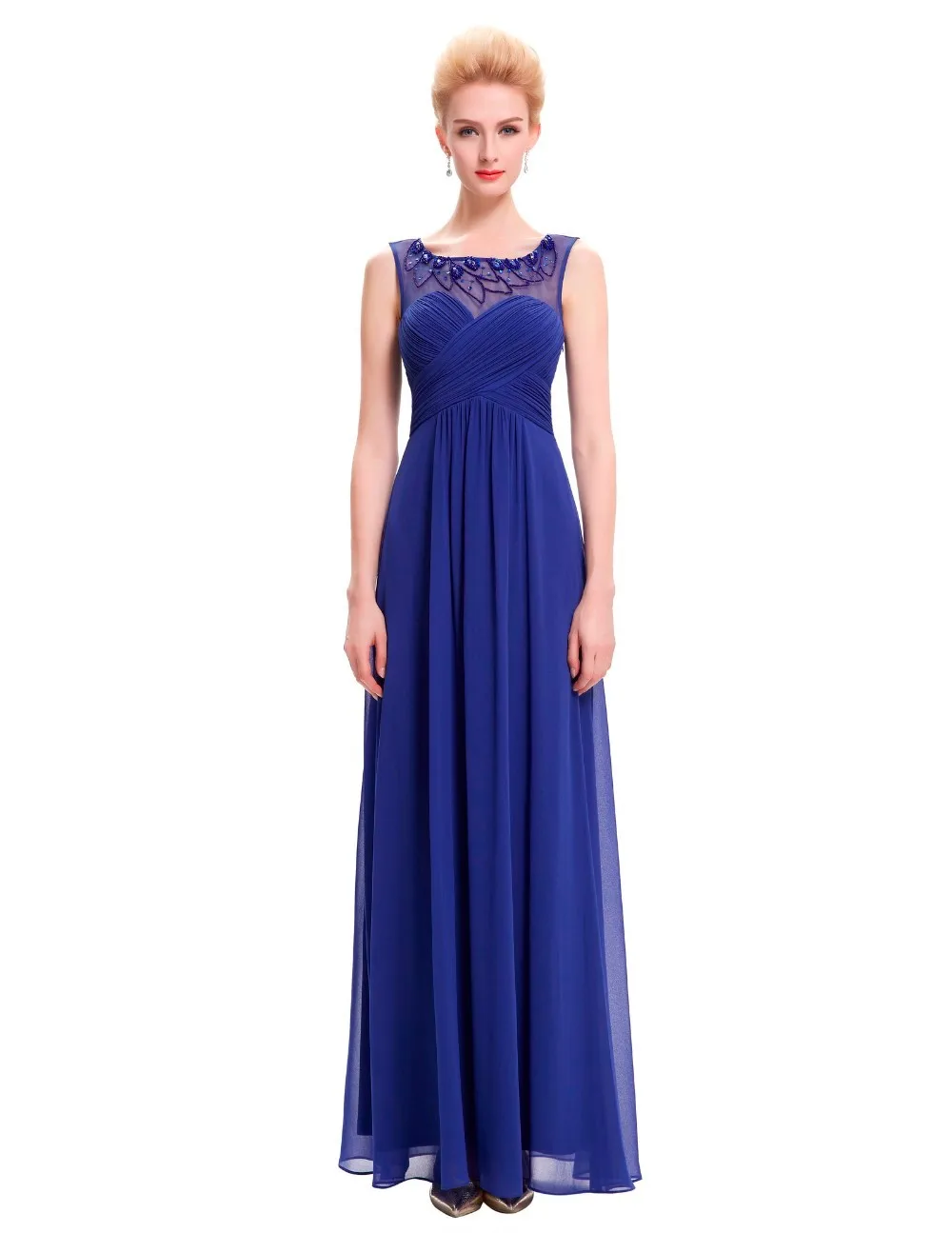 Hot Sale Scoop Neck A-line Light Blue Long Evening Dresses Pleats Beaded Formal Gowns Abendkleid Vestido De Noite | Свадьбы и