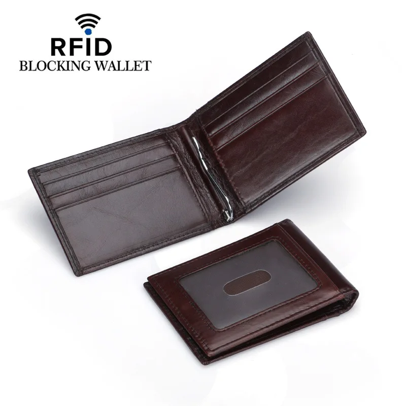 RFID Блокировка мини зажим для денег мужской кошелек из натуральной кожи мужской брендовый Повседневный двойной тонкий кошелек держатель для ID кредитных карт Чехол