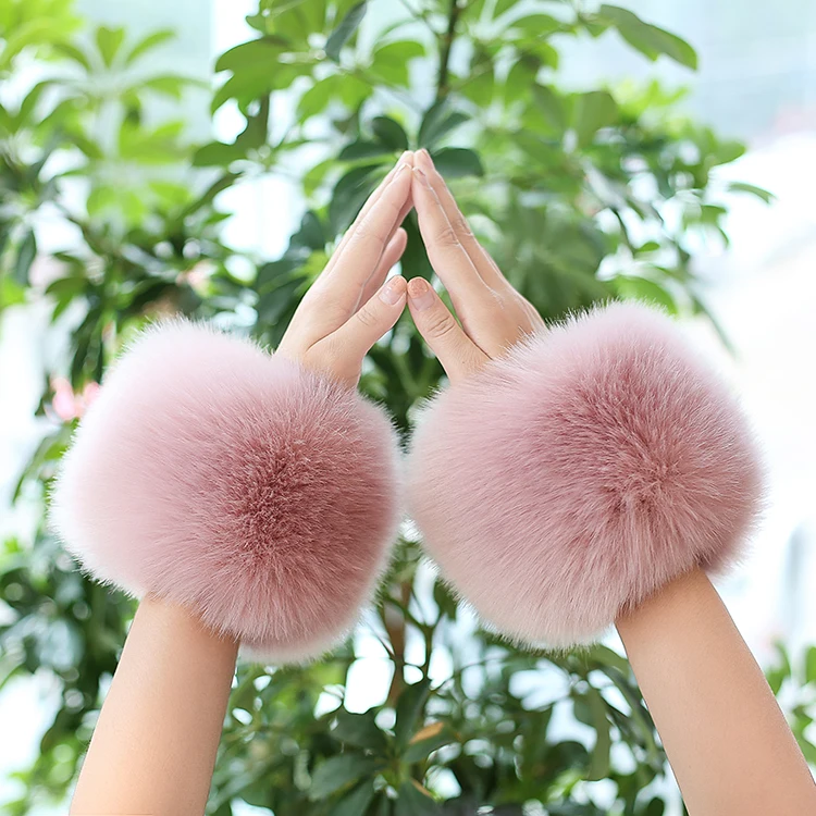 

One Pair Women Winter Arm Warmer Faux Fox Fur Cuff Sleevelet Oversleeve Wrist Sleeve-coverings Furry For Coat Jackets