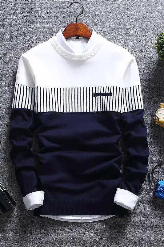 Mens Sweater 2018 New Winter Pullover Men Casual Patchwork Slim Fit For Fashion Knitwear Social Clothes | Мужская одежда
