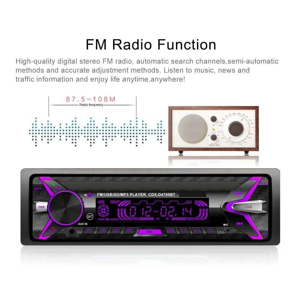 Podofo Авторадио D4785 авто стерео 1 Din автомагнитола 12 В Bluetooth FM Aux вход приемник автомобильный аудио SD USB MP3 плеер WMA рекордер