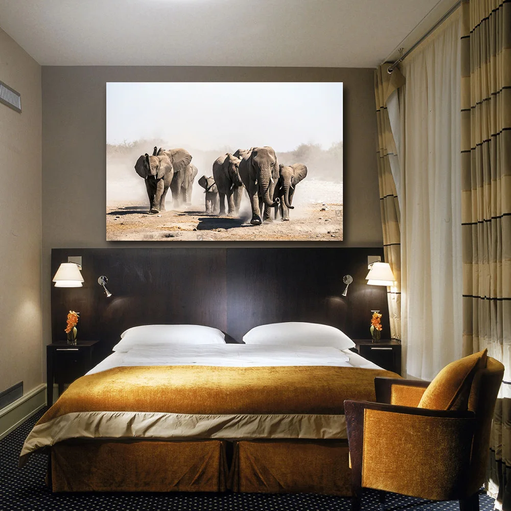 

Embelish 1 Pieces Large Size Modern Wall Pictures For Living Room A Herd Of Elephants Animals Canvas Painting Home Decor Posters