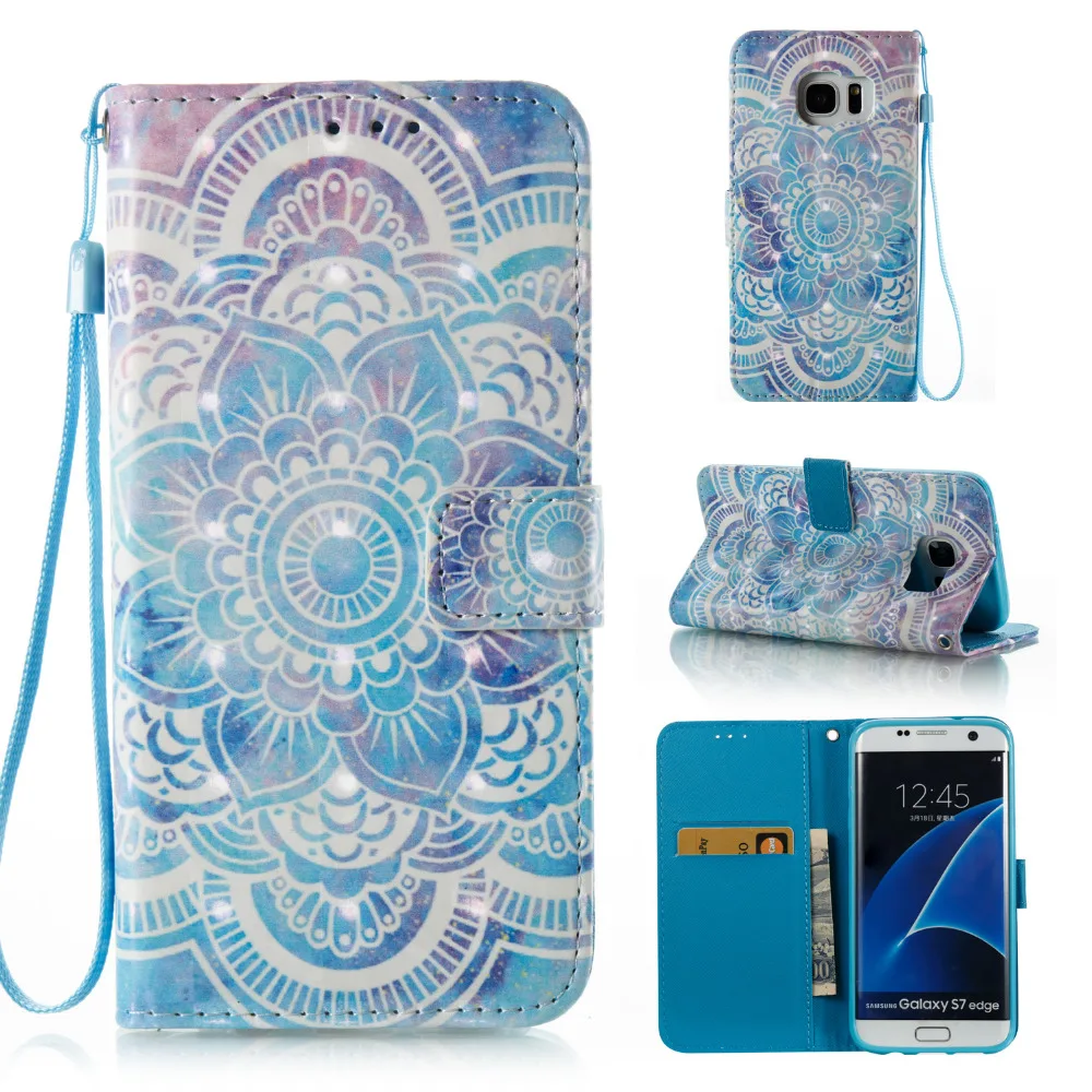 Голубая Мандала 3D красочные картины бумажник Flip Стенд кожи чехол для Samsung Galaxy S7 Edge
