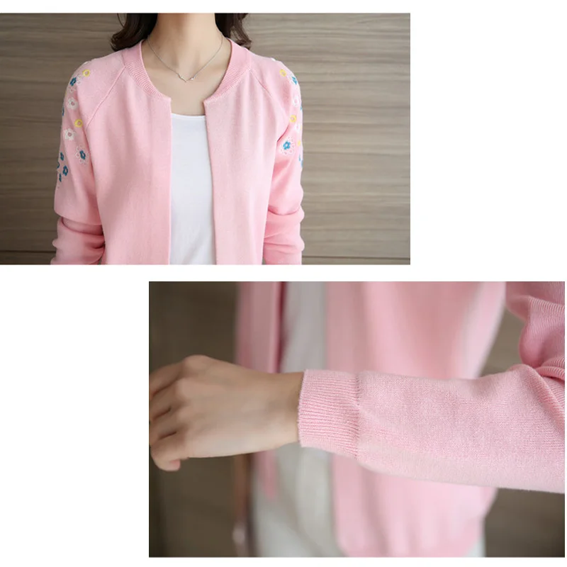 New Women Sweater Autumn Winter 2018 Fashion Elegant Embroidery Slim Girl Knitted Cardigans Tops Female RE0859 |