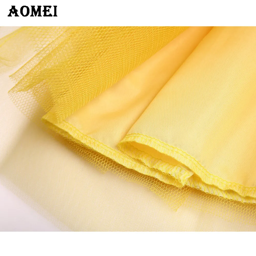 Женская фатиновая юбка пачка 6 слойная желтая сетчатая с боковой невидимой