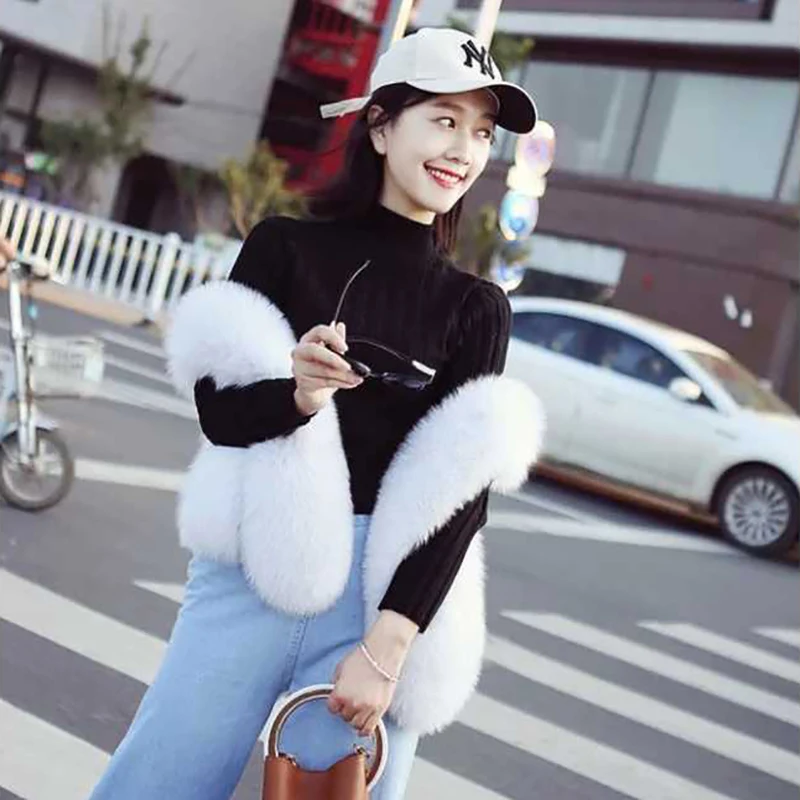 Женское меховое пальто 2018 осень зима без рукавов шуба из искусственного лисьего