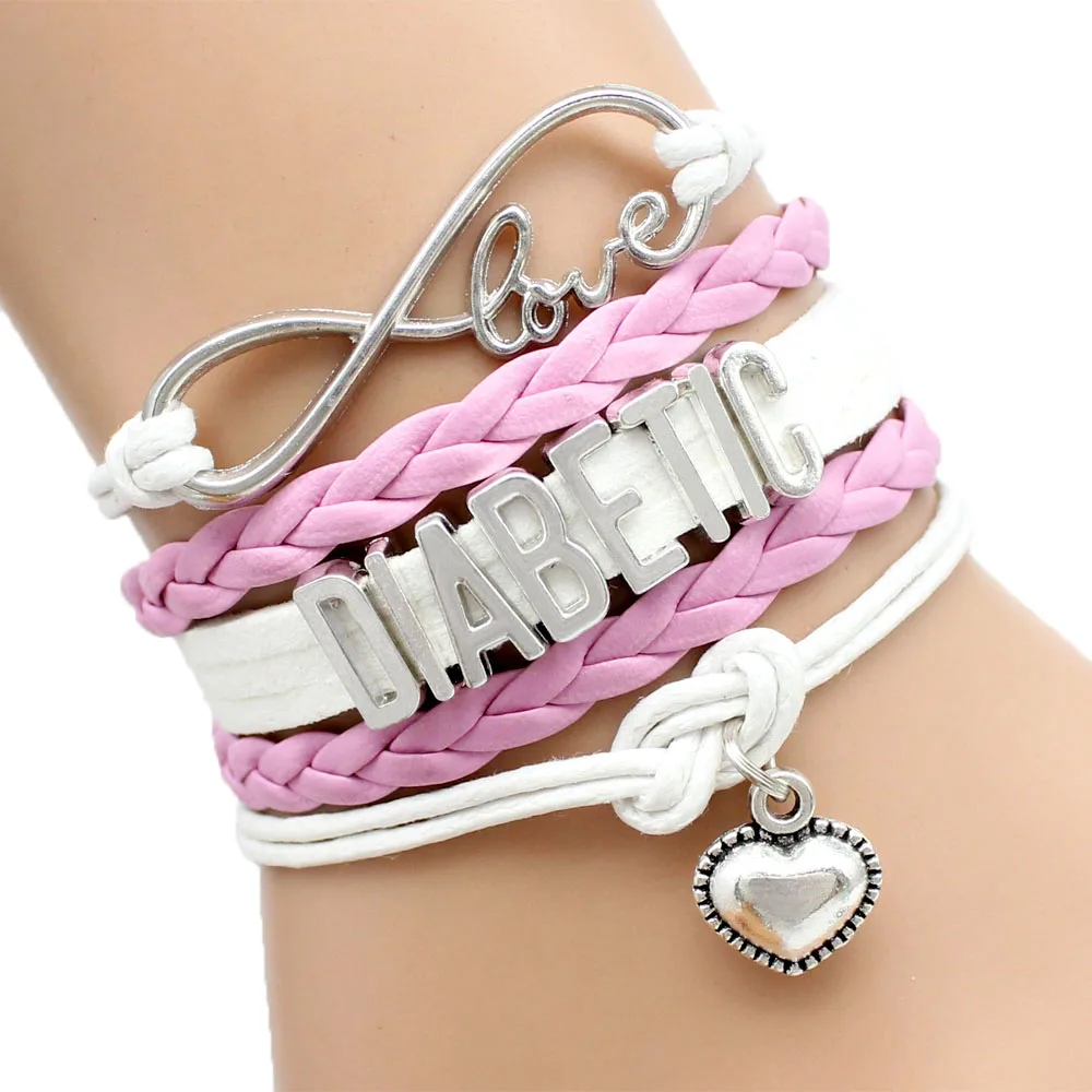 B7821 Пользовательские-бесконечность надежда диабетической браслет осведомленности Надежда Шарм Кожа Для мужчин Браслеты и браслеты подарок для Для мужчин Для женщин ювелирные изделия - Окраска металла: B7821