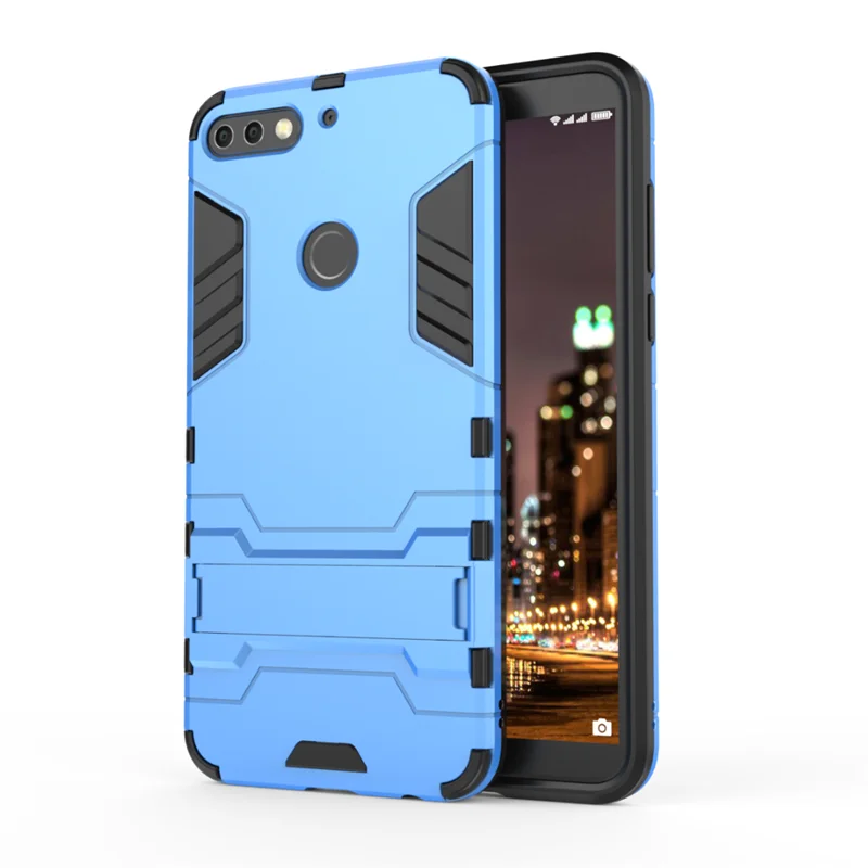 Для Coque huawei Honor 7C чехол на Honor 7C крышка Hforor Жесткий PC подставка силиконовая гибридная Броня задняя защита черный противоударный - Цвет: Синий