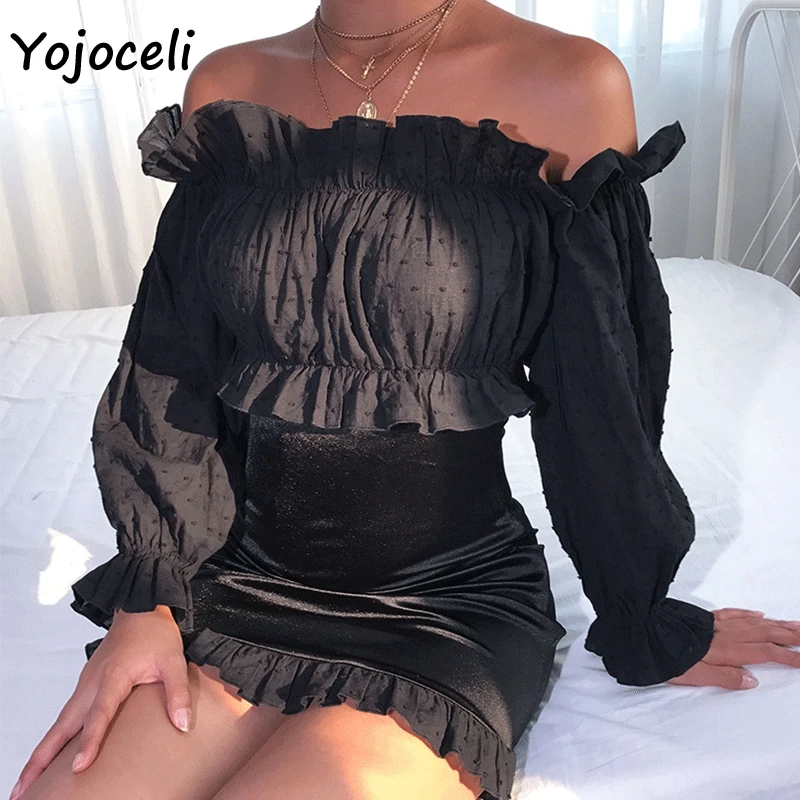 Соблазнительное жаккардовое платье Yojoceli 2019 с открытыми плечами облегающее