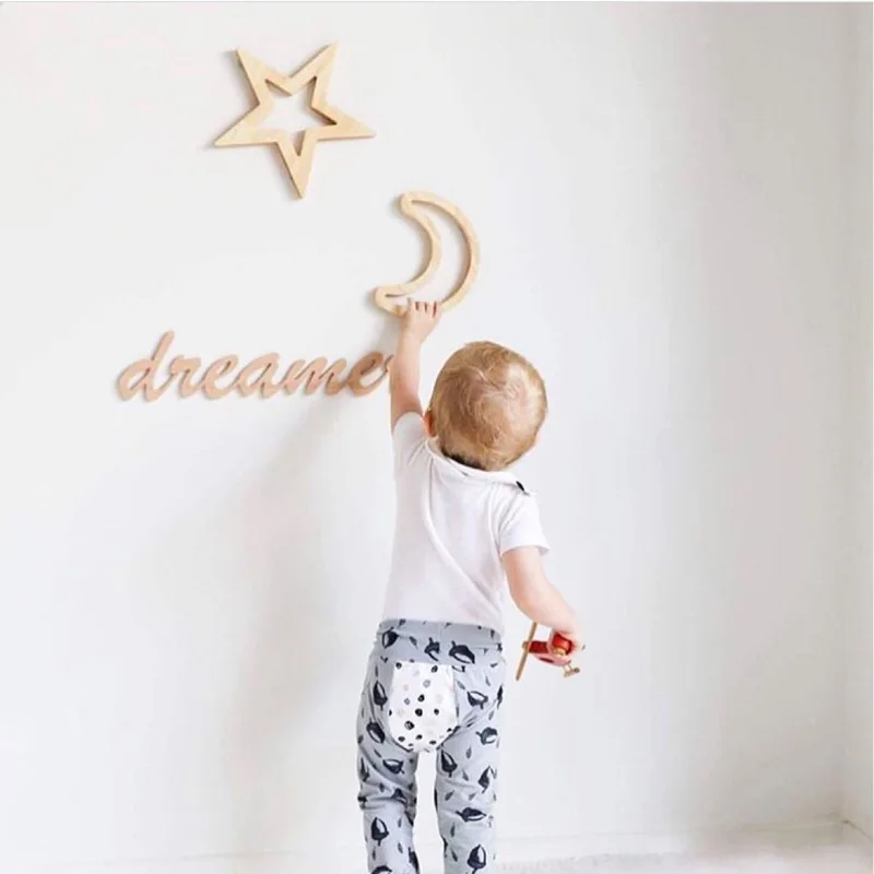 Скандинавская деревянная Настенная Наклейка Луна/кролик/зайчик звезда декор