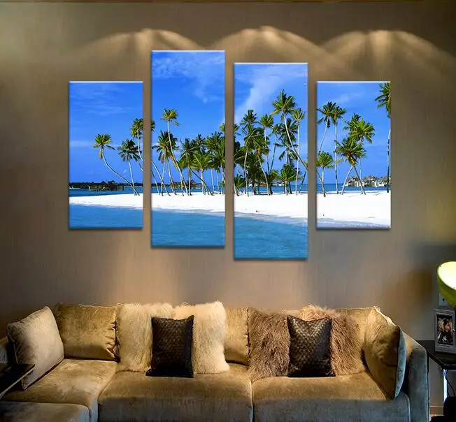 4 панели картина маслом на морском море для отдыха настенное искусство украшение