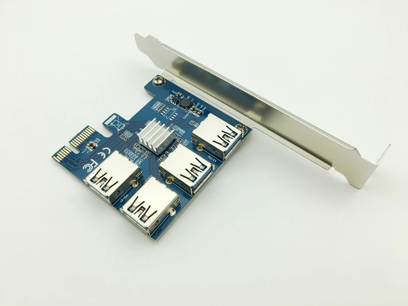 PCI-E 1X to 4 16X Slots Riser Card External Adapter 1 Port Multiplier for Bitcoin Miner Machine | Компьютеры и офис