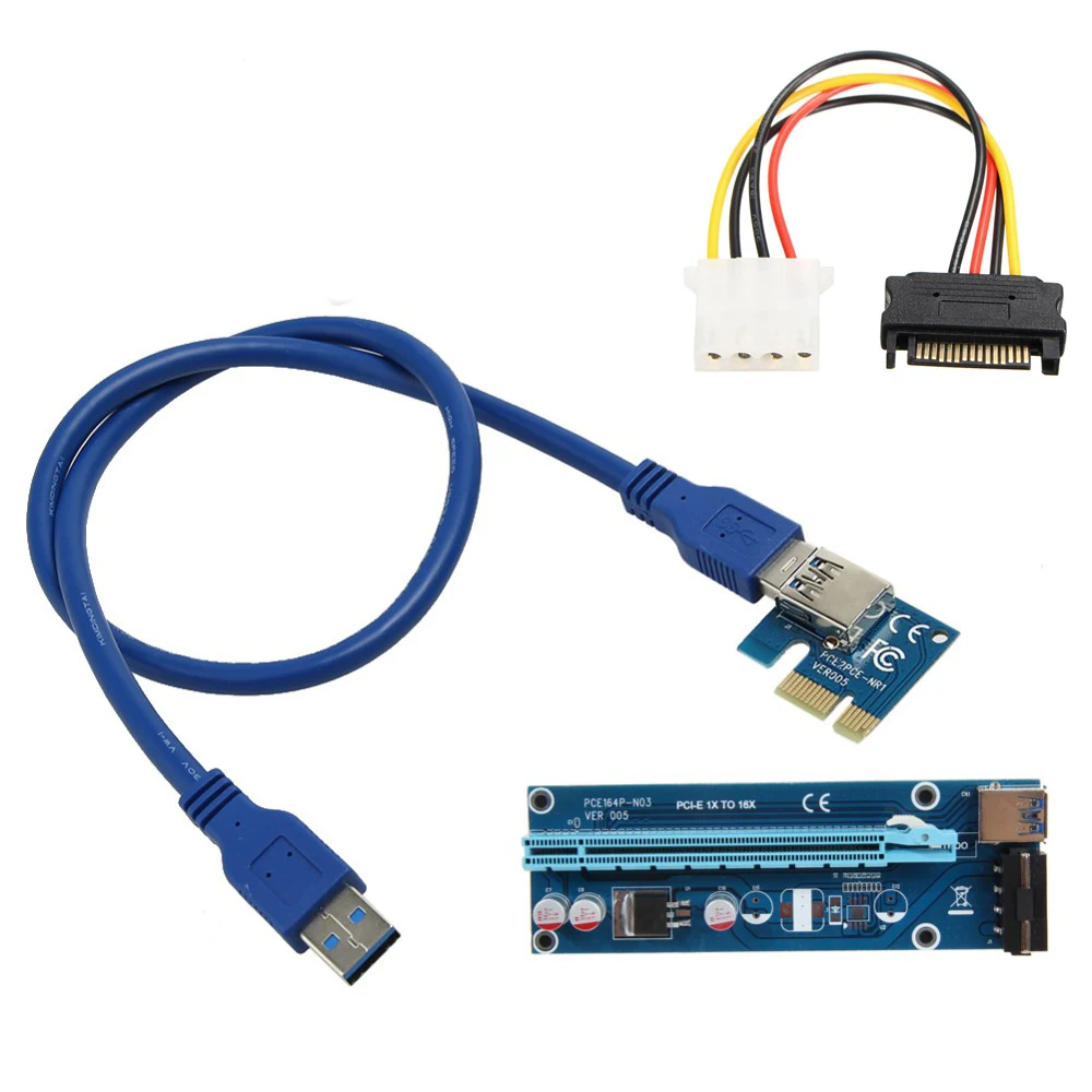 Левый интерфейс направления 60 см PCI-E PCI Express 1x к 16x Riser card USB3.0 удлинитель Кабель для