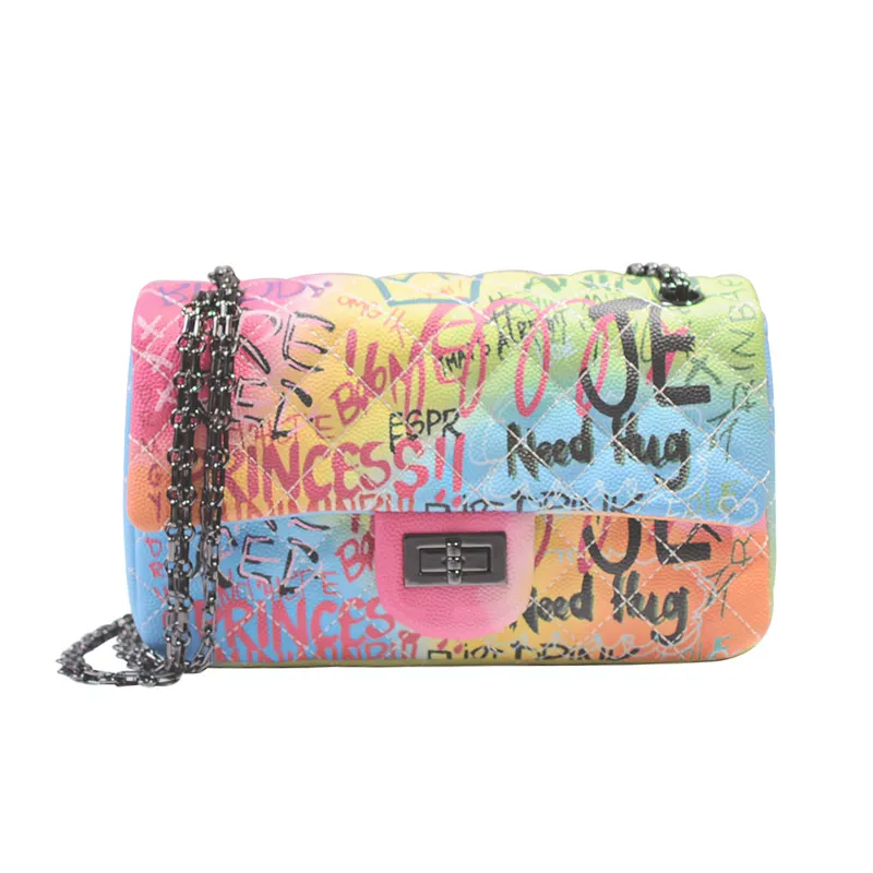 Новинка 2020 модная женская красочная сумка в клетку с граффити популярная через