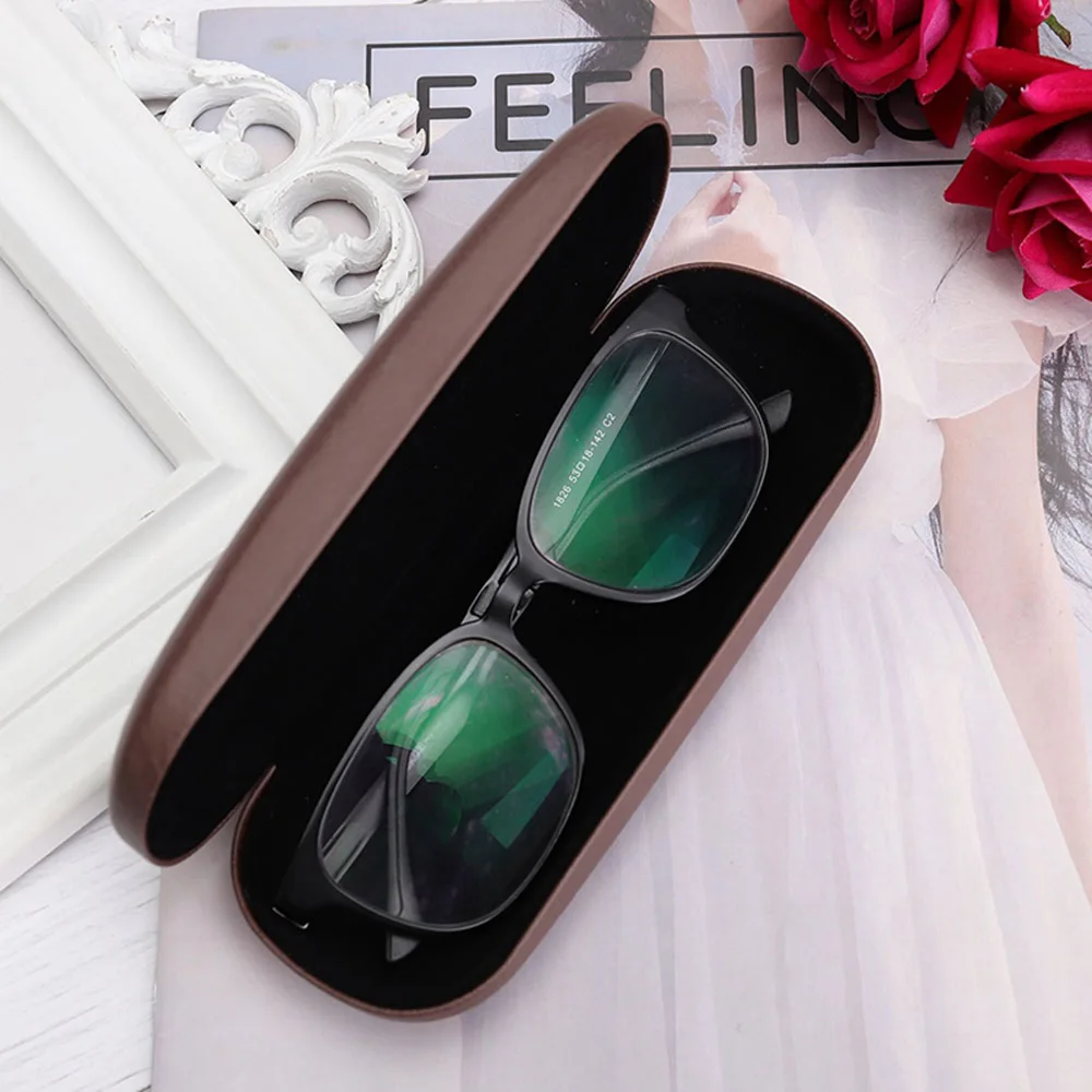High Quality Wood Grain Hard Kit Holder Metal Reading Glasses Case for Men and Women PU Leather Eyeglass Sunglasses Box