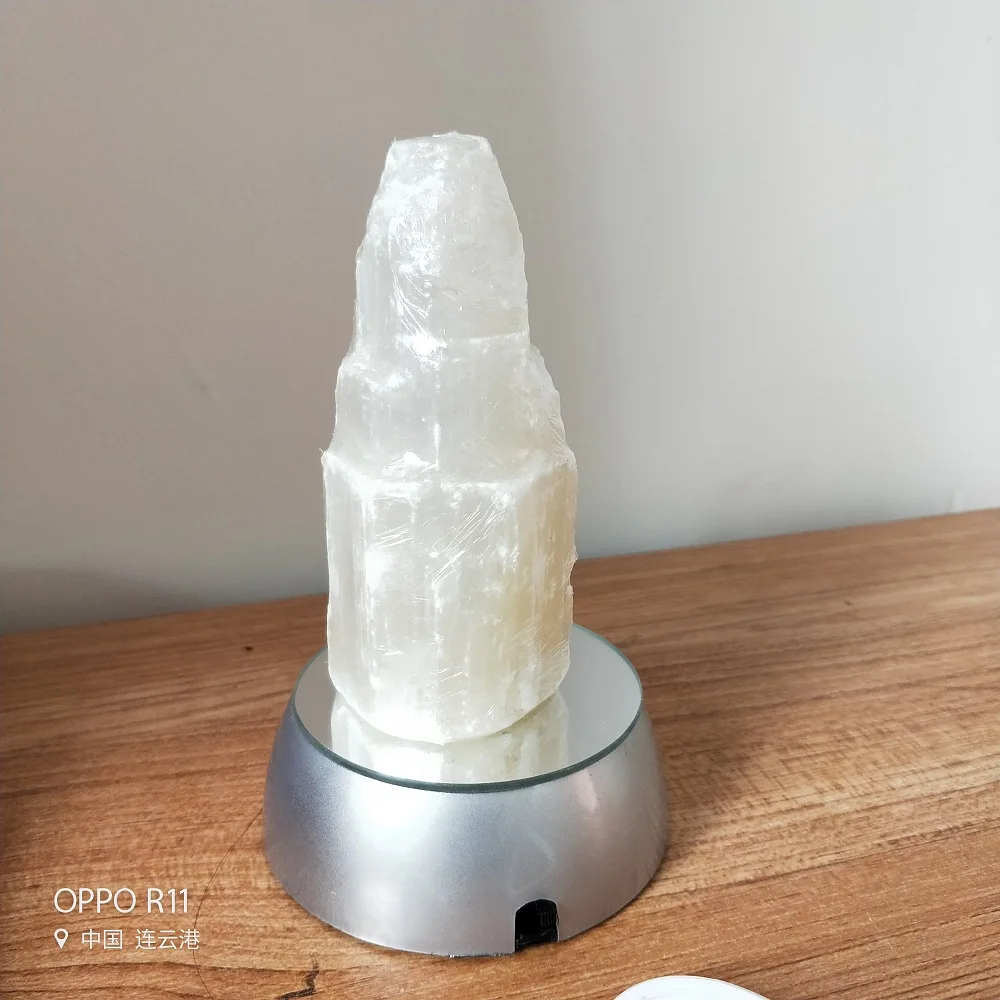 1 шт. Selenite белая основа лампы натуральный кристаллический камень Кварцевый