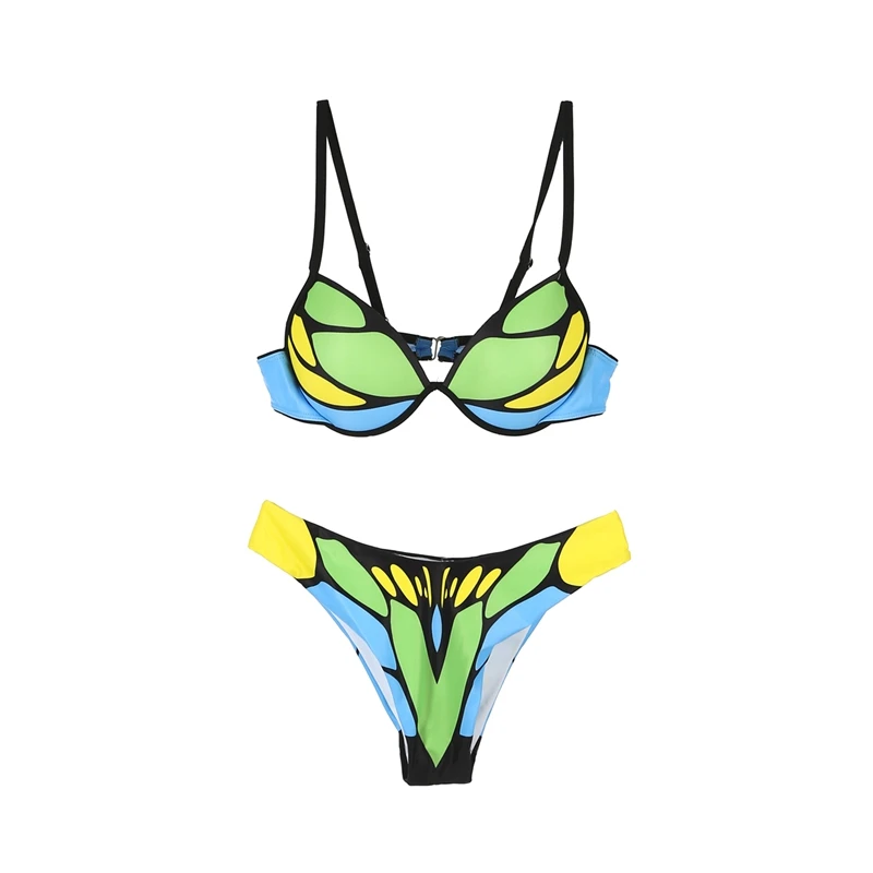 2018 Женский комплект бикини пуш ап с бюстгальтером многоцветная пляжная одежда