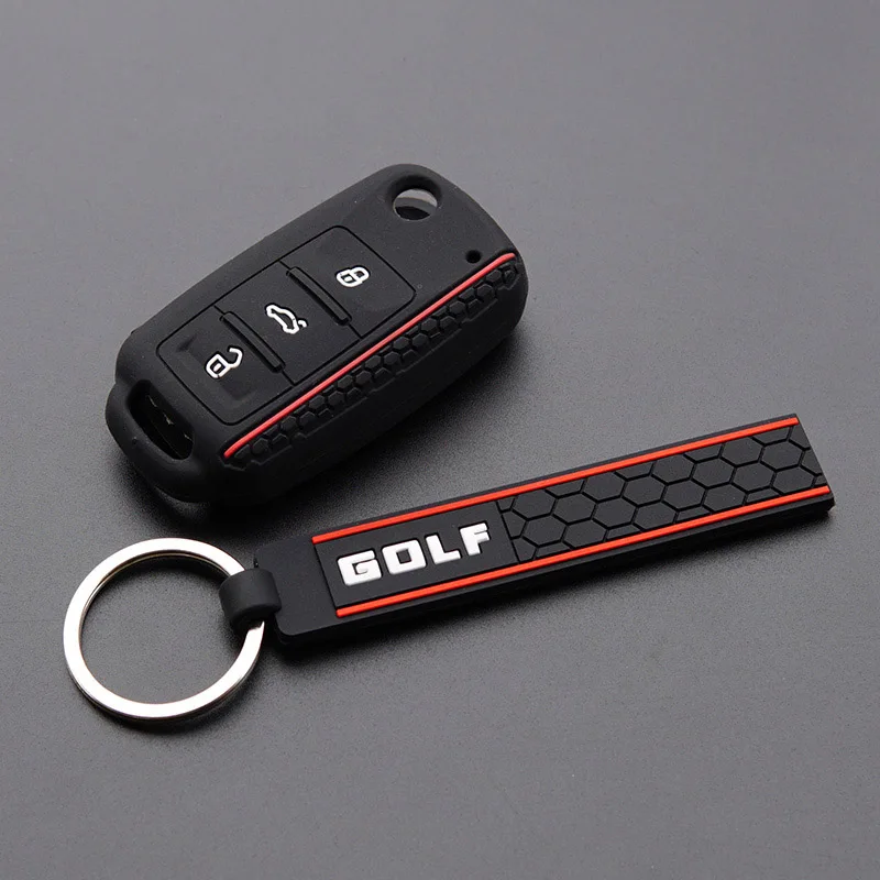 with Golf keychain Дизайн силиконовый брелок для ключей кожный чехол капот поло Бора Жук Tiguan Passat B5 B6 Golf 6 MK5 MK6 Eos TSI дистанционный защитный брелок - Название цвета: with Golf keychain