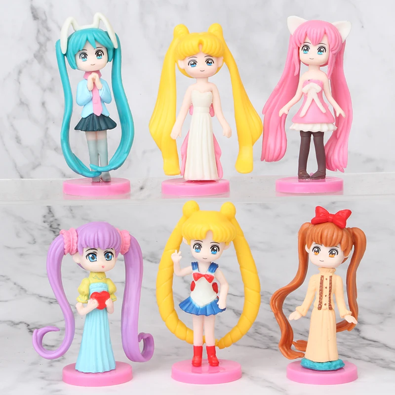 6 шт./компл. аниме Сейлор Мун Цукино Usagi Hatsune Miku Janpanese девушки большой глаз Фигурки