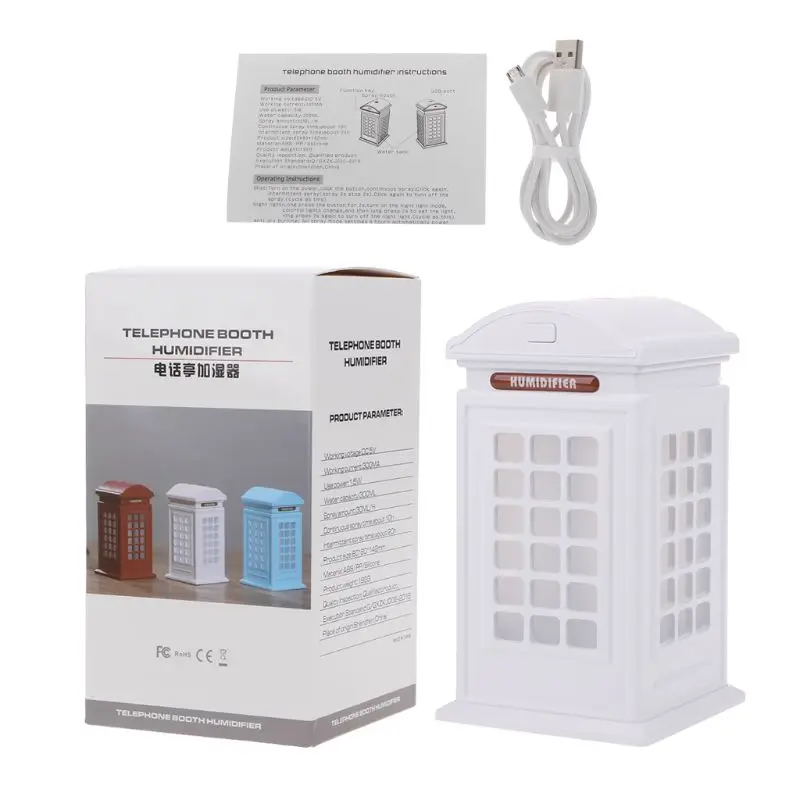 USB Humidifier Telephone Box Car Diffuse LED Lights Ultrasonic Humidifiers Humificador Aromatherapy Aroma for Home 300ML | Бытовая