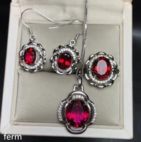 kjjeaxcmy exquisite jewelry 925 pure silver inlaid natural pigeon blood red topa stone lady jewelry set ring pendant earrings 4