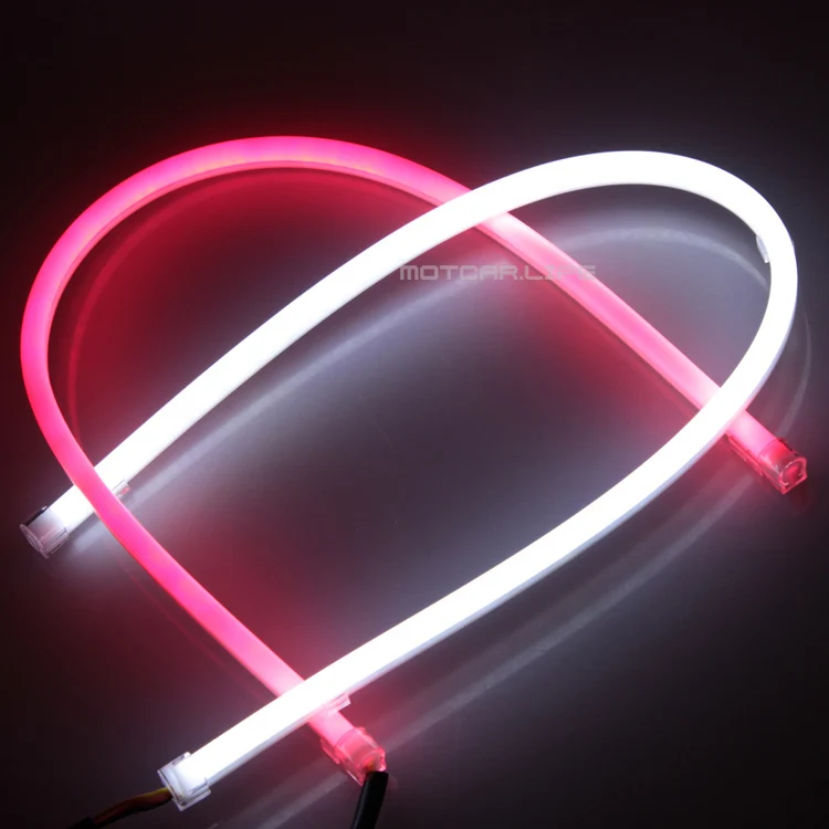 Universal Fit DIY 2Pcs 60cm 12W White+Red Flexible Headlight Daytime Lamp Switchback Strip Angel Eye DRL Light With Turn Signal |
