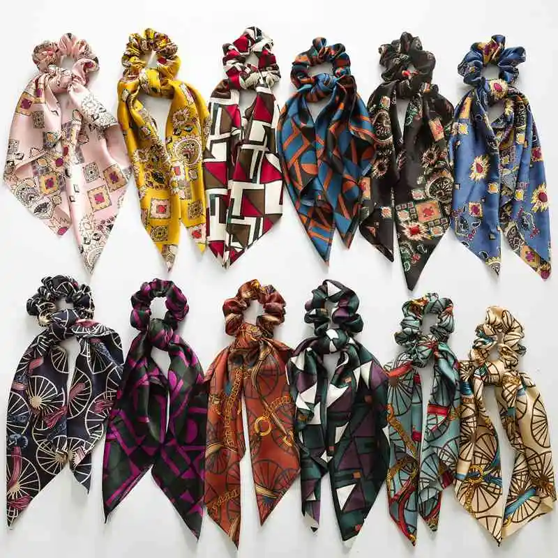 SUNNEE FACE Vintage scarf bowknot Women Hair Ponytail Holder, Rubber Serpentine Summer headbands Elastic Hair ties for Girls