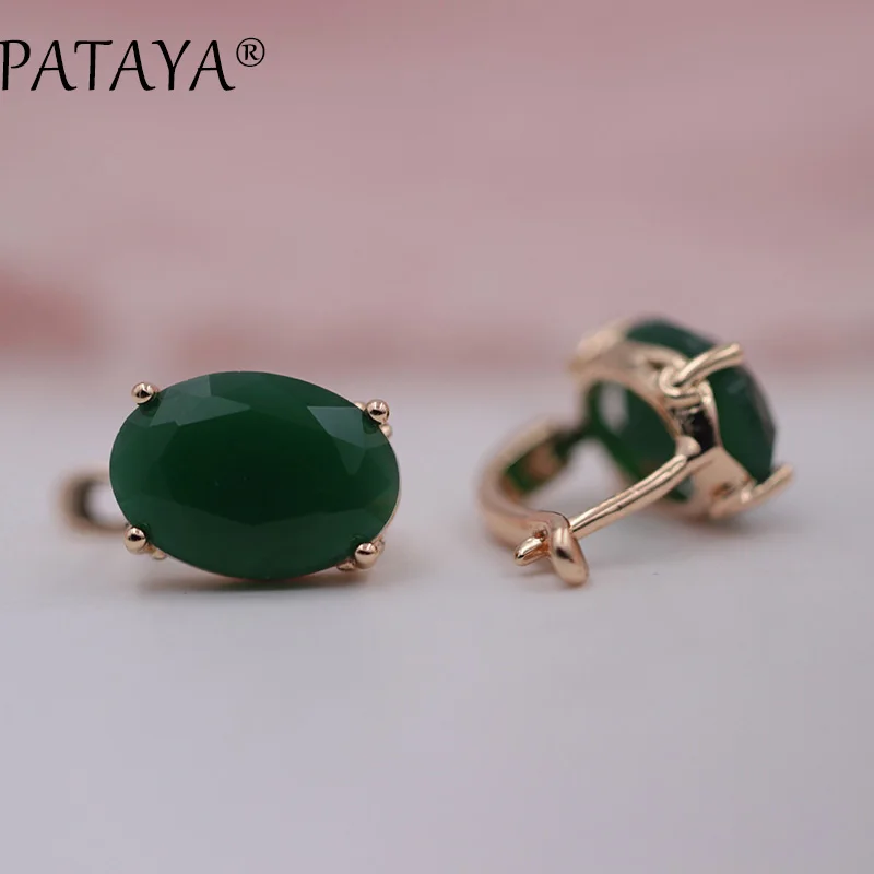 PATAYA, романтические винтажные черные серьги 585, розовое золото, круглый дизайн, голубой кубический цирконий, индийские ювелирные изделия, женские серьги-люстры - Окраска металла: green