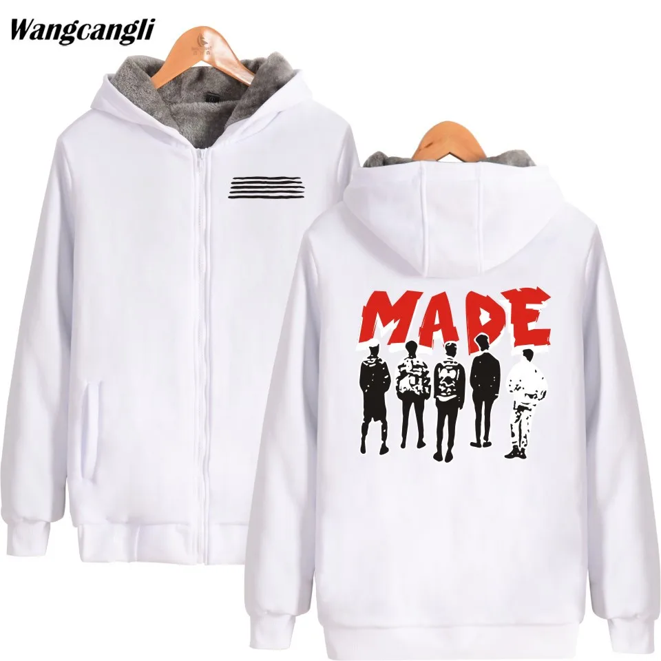 KPOP BIGBANG Made Printed Thick Hoodie Sweatshirts With Zipper Winter Warm Hip hop Streetwear Thickened Hoodies Zip-Up Coats | Женская