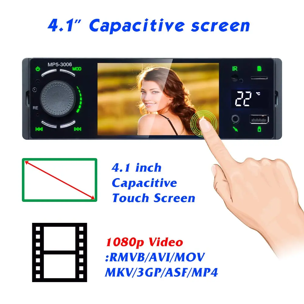 3006 Новый 4 1 &quotсенсорный экран MP3 MP4 MP5 7 видов цветов подсветка 4*50 Вт Bluetooth RMVB/AVI