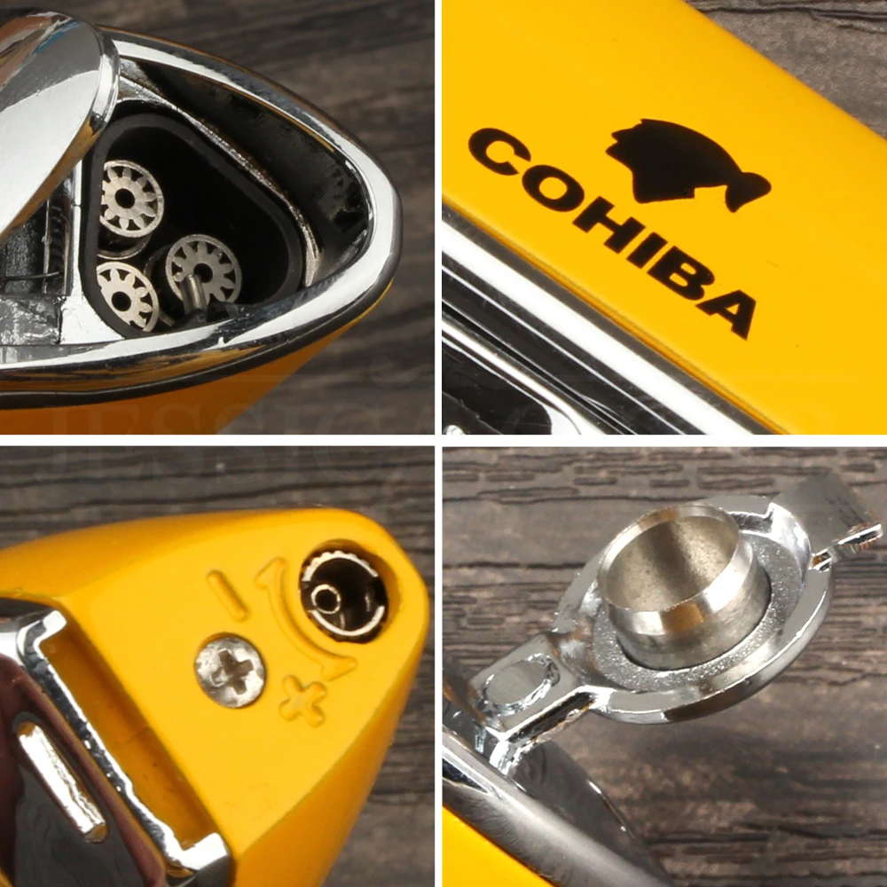 COHIBA металлический сигарный фонарь, зажигалка, ветрозащитная карманная струйная сигаретная зажигалка, многоразовая Бутановая Зажигалка, Пуро зажигалка, подарочная коробка