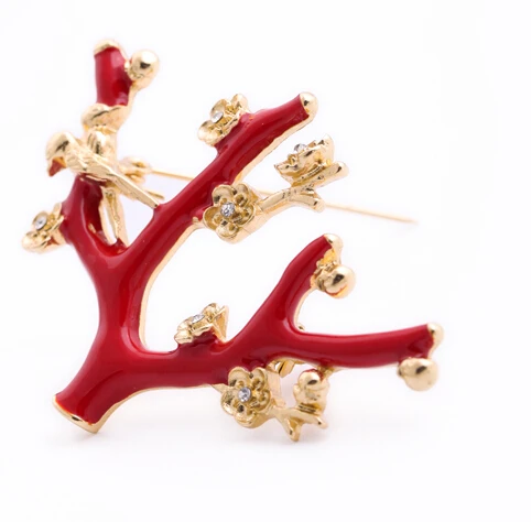 2015 Christmas Promotion Red Enamel Tree leaves flower Brooch Festival Accessory jewelry For women girls vintage brooch | Украшения и